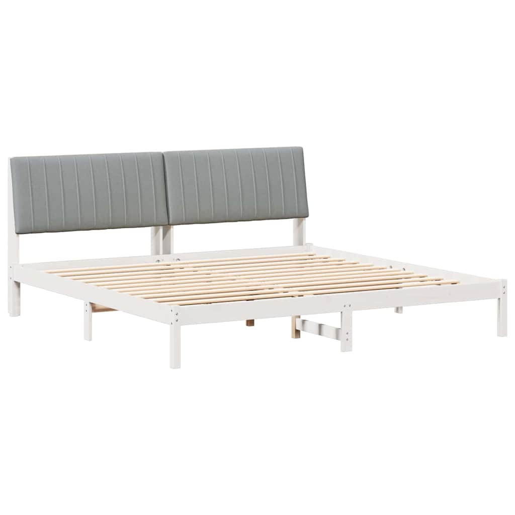 Sengestel med hovedgærde Hvid 200 x 200 cm Massiv fyrretræ