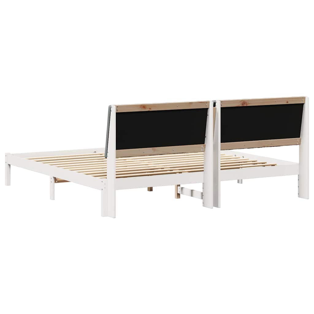 Sengestel med hovedgærde Hvid 200 x 200 cm Massiv fyrretræ