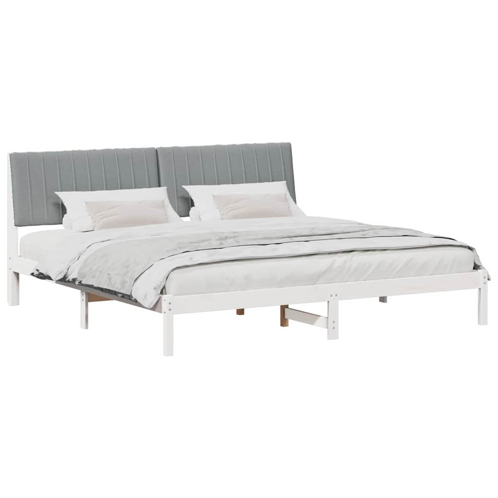Sengestel med hovedgærde Hvid 200 x 200 cm Massiv fyrretræ