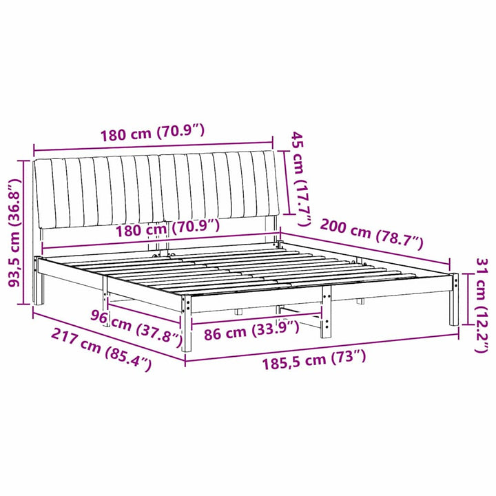 Sengestel med hovedgærde Brun 180 x 200 cm Massiv fyrretræ