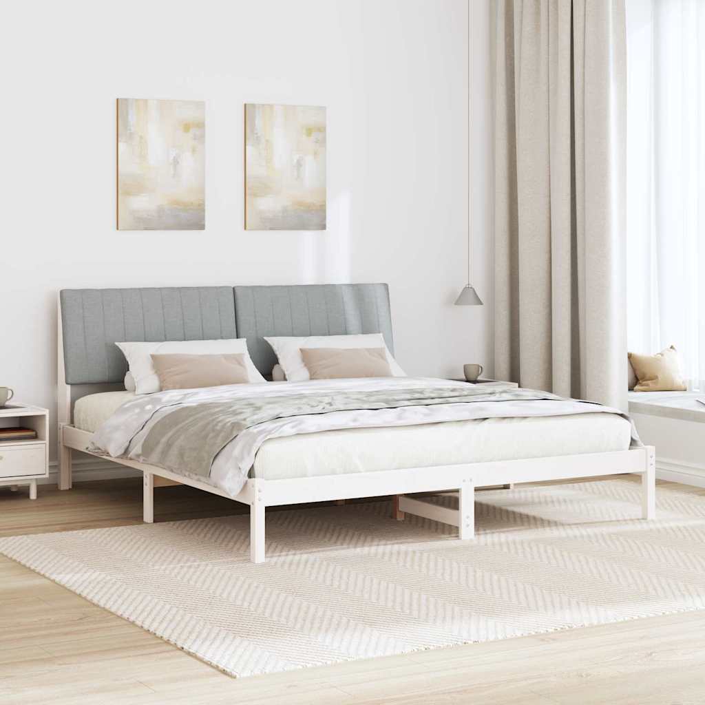 Sengestel med hovedgærde Lysegrå 180 x 200 cm Massiv fyrretræ