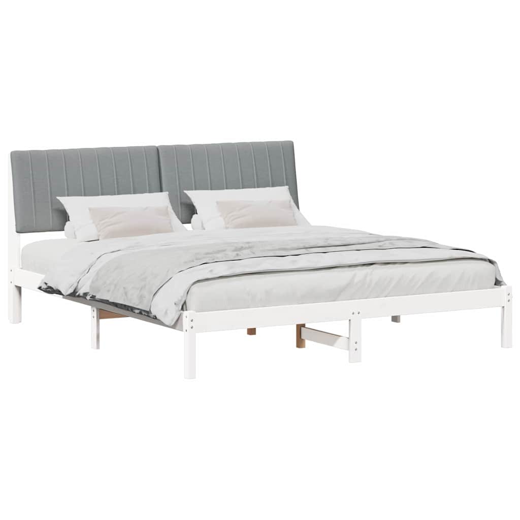 Sengestel med hovedgærde Lysegrå 180 x 200 cm Massiv fyrretræ