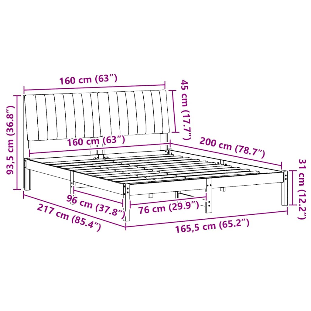 Sengestel med hovedgærde Brun 160 x 200 cm Massiv fyrretræ