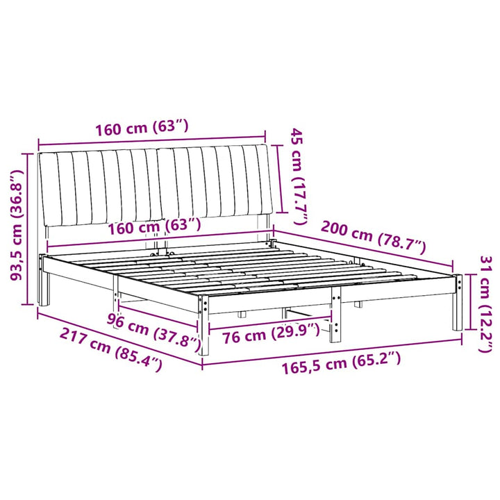 Sengestel med hovedgærde Brun 160 x 200 cm Massiv fyrretræ