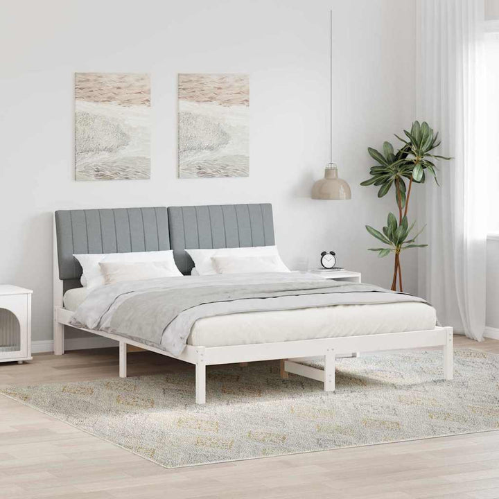 Sengestel med hovedgærde Hvid 150 x 200 cm Massiv fyrretræ