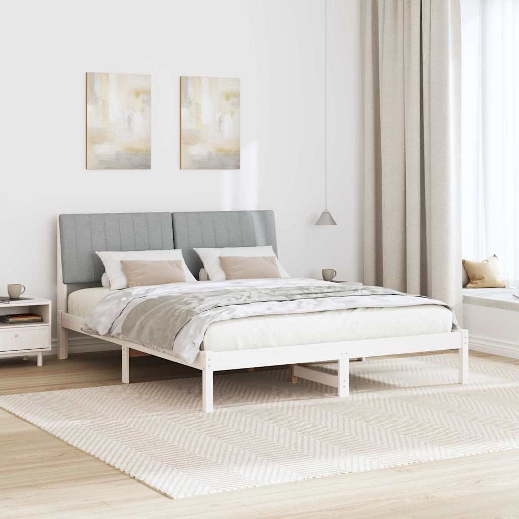 Sengestel med hovedgærde Hvid 150 x 200 cm Massiv fyrretræ