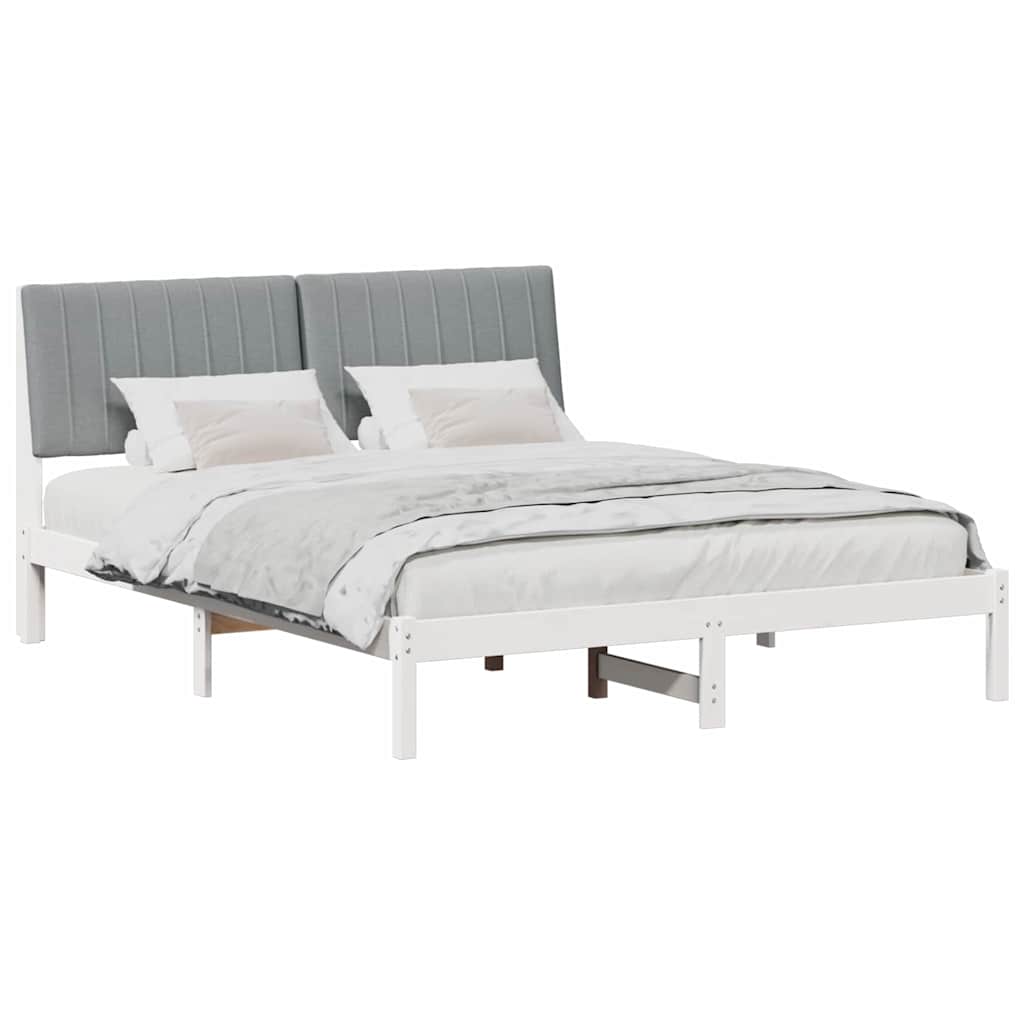 Sengestel med hovedgærde Hvid 150 x 200 cm Massiv fyrretræ
