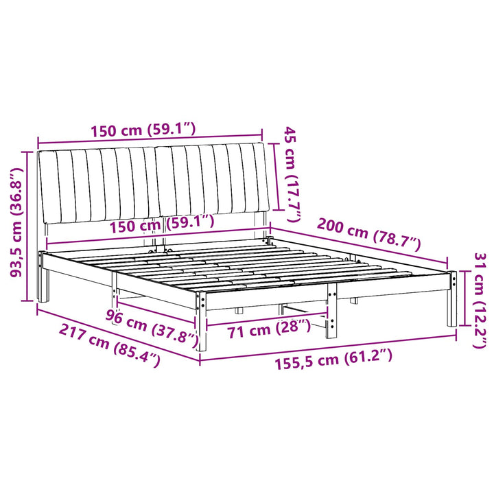 Sengestel med hovedgærde Hvid 150 x 200 cm Massiv fyrretræ