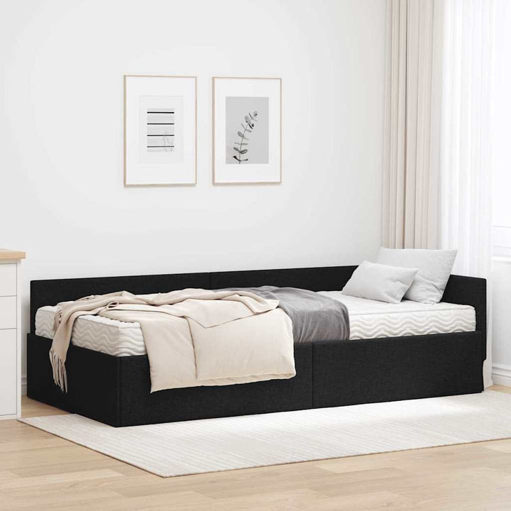 Hjørnesengramme med Madras 2 stk. Sort 100 x 200 cm Stof