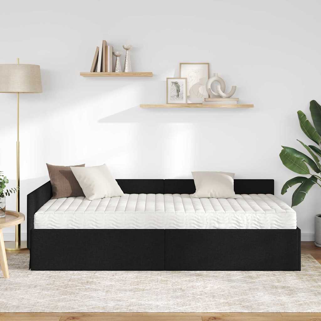 Hjørnesengramme med Madras 2 stk. Sort 100 x 200 cm Stof