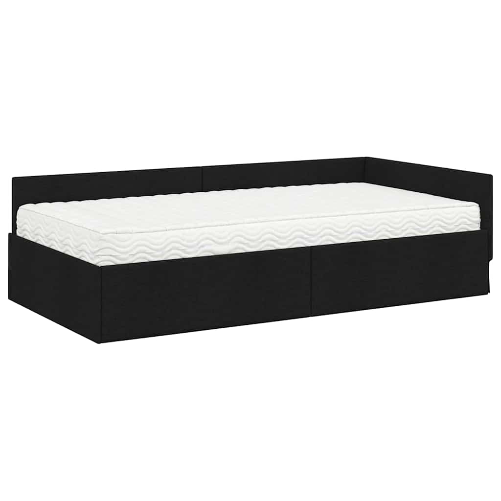 Hjørnesengramme med Madras 2 stk. Sort 100 x 200 cm Stof