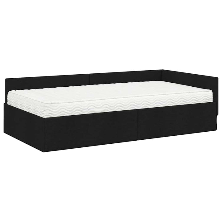 Hjørnesengramme med Madras 2 stk. Sort 100 x 200 cm Stof