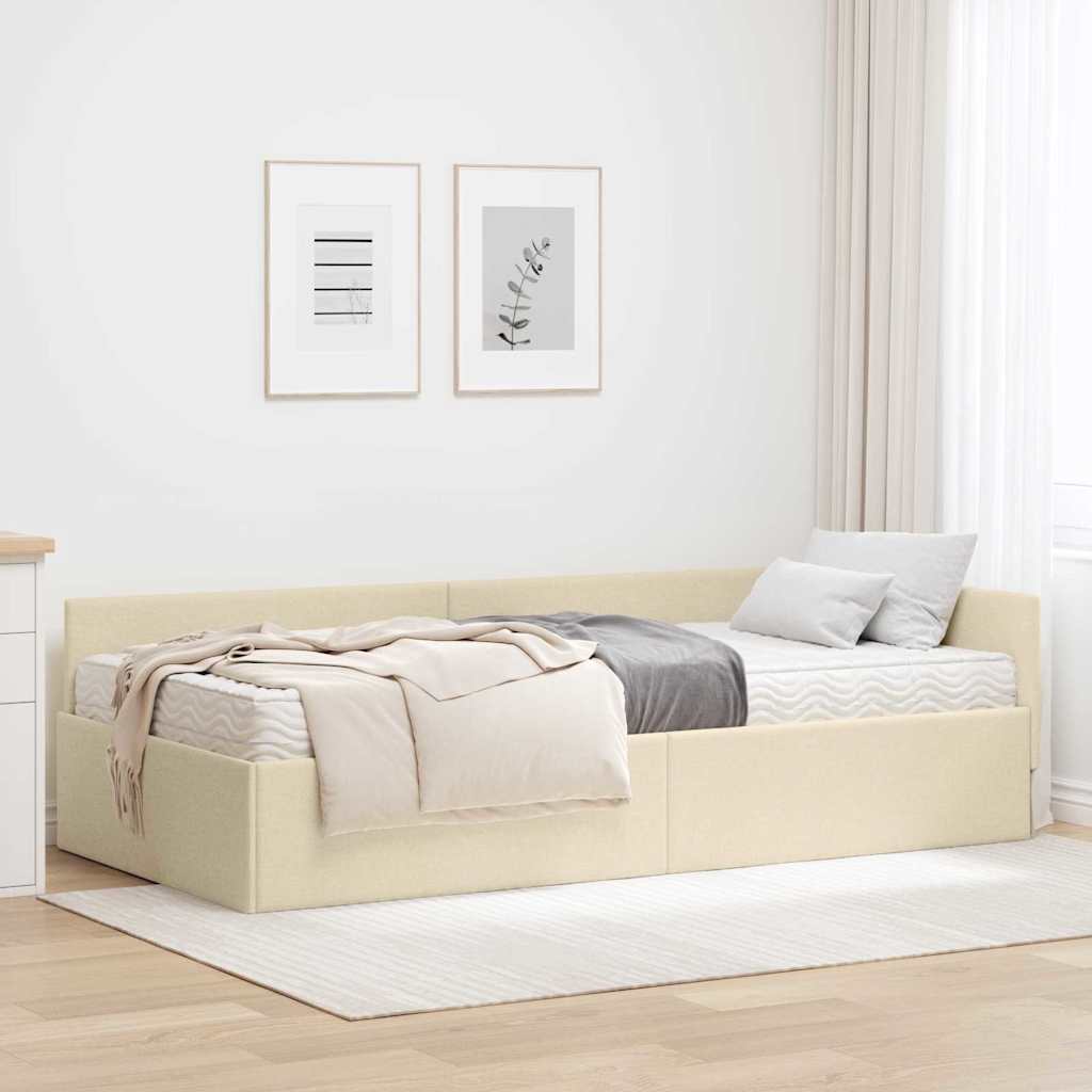 Hjørnesengramme med Madras Andet 2 pcs Creme Stof