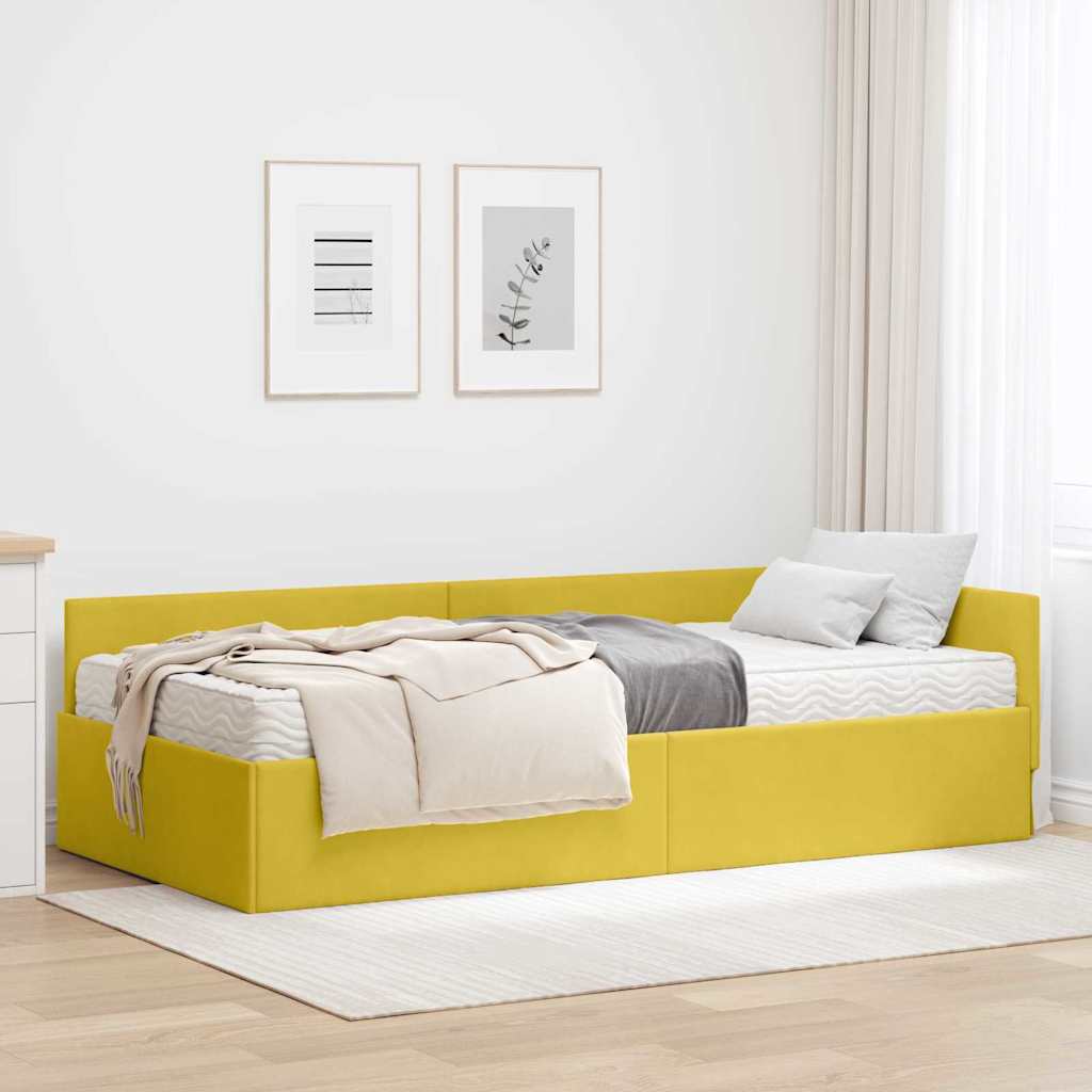 Hjørnesengramme med Madras 2 stk. Gul 90 x 200 cm Fløjl