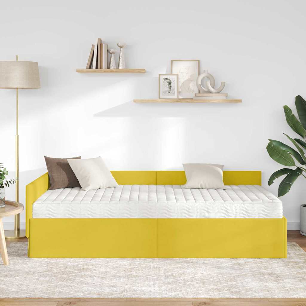 Hjørnesengramme med Madras 2 stk. Gul 90 x 200 cm Fløjl