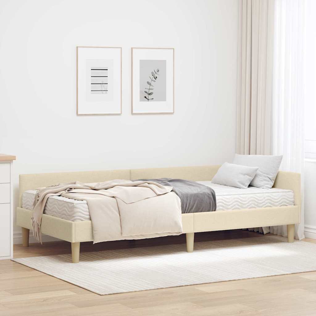 Hjørnesengramme med Madras med madras 2 pcs Creme Stof