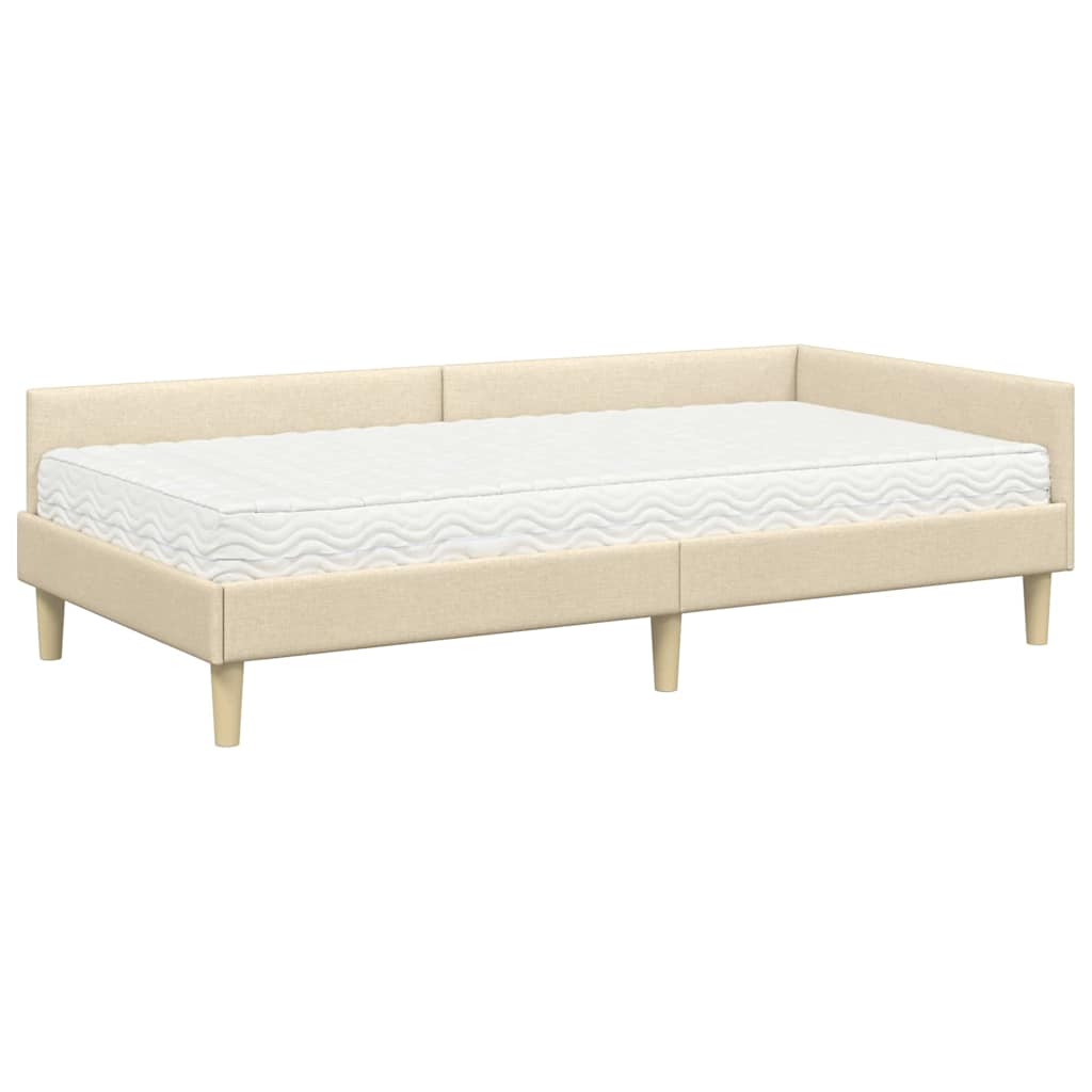 Hjørnesengramme med Madras med madras 2 pcs Creme Stof