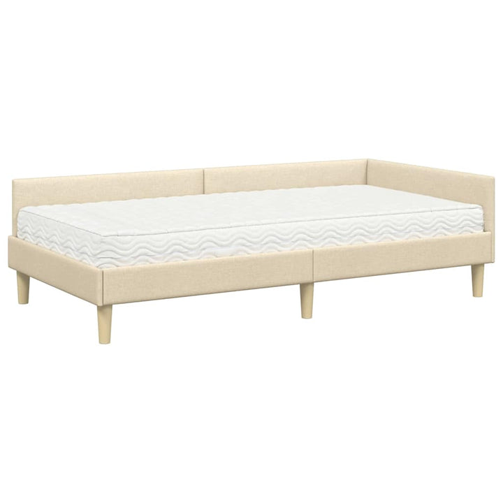 Hjørnesengramme med Madras med madras 2 pcs Creme Stof
