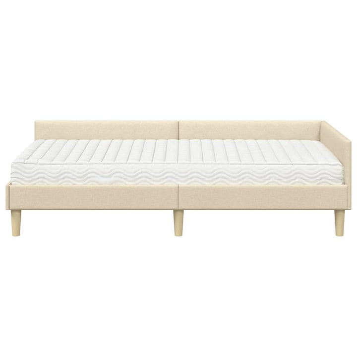 Hjørnesengramme med Madras med madras 2 pcs Creme Stof