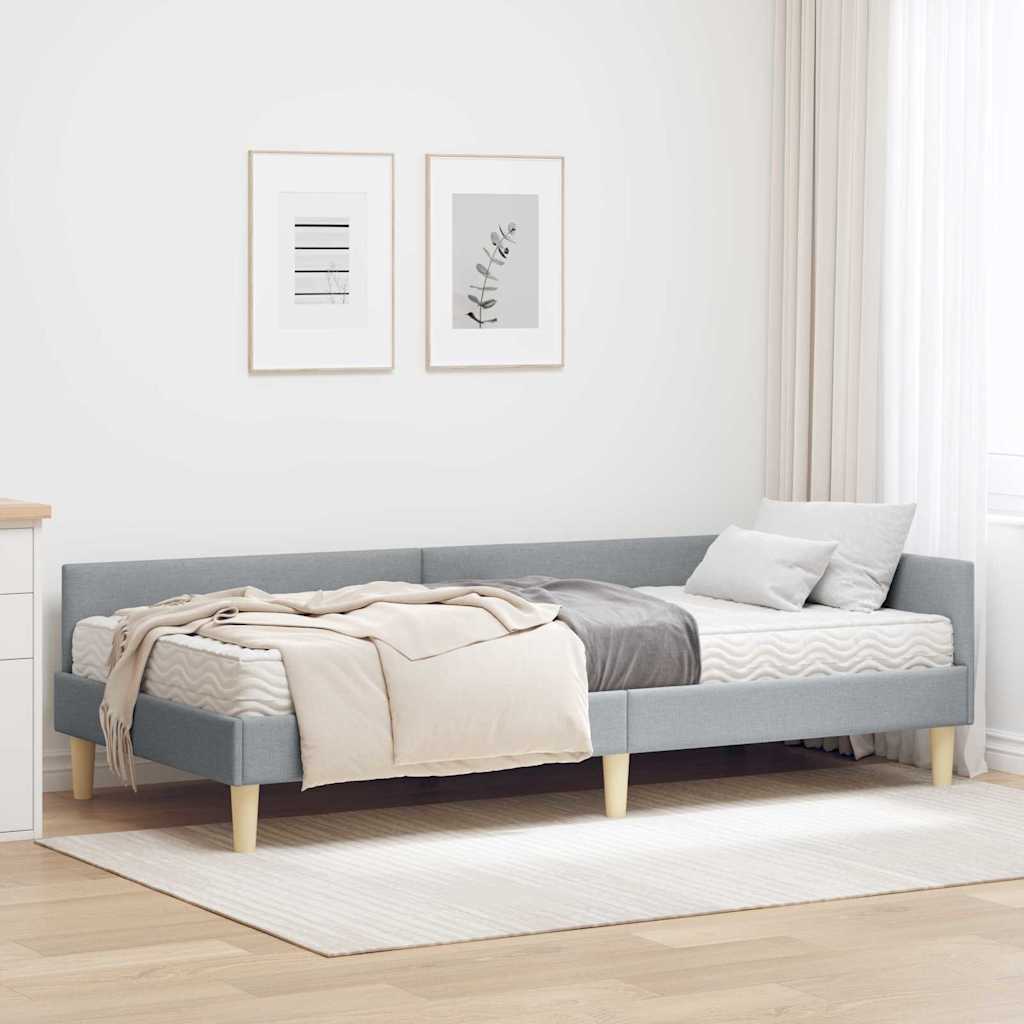 Hjørnesengramme med Madras med madras 2 pcs Lysegrå Stof