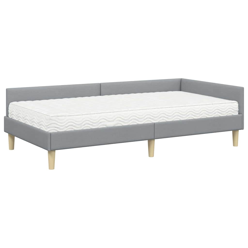 Hjørnesengramme med Madras med madras 2 pcs Lysegrå Stof