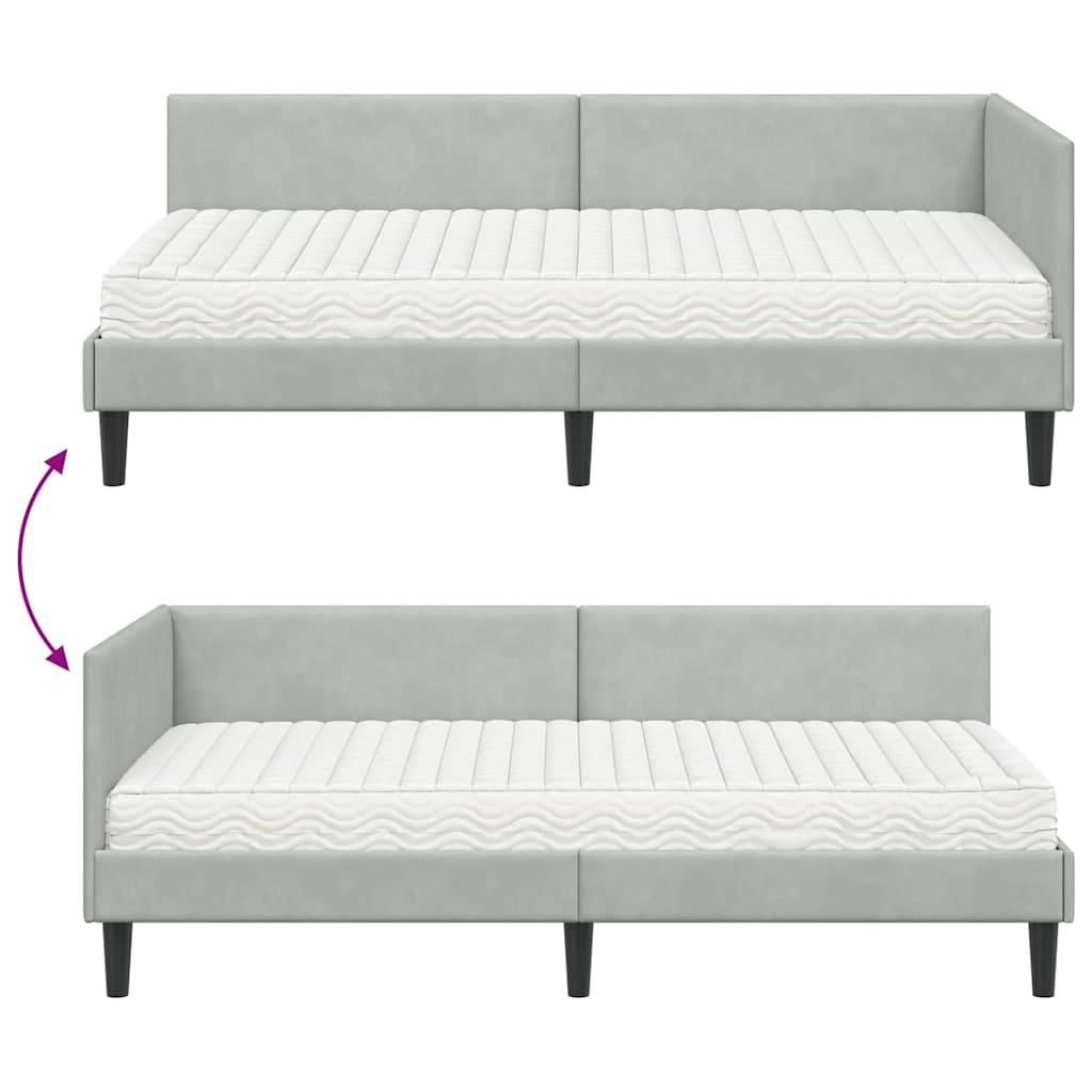 Hjørnesengramme med Madras Andet 2 pcs Lysegrå Fløjl