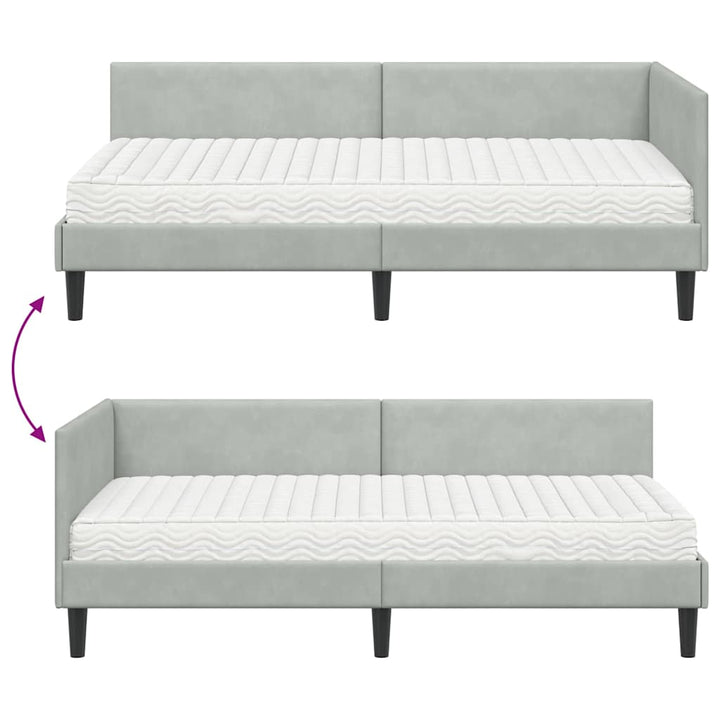 Hjørnesengramme med Madras Andet 2 pcs Lysegrå Fløjl