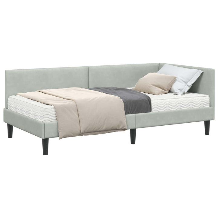 Hjørnesengramme med Madras Andet 2 pcs Lysegrå Fløjl