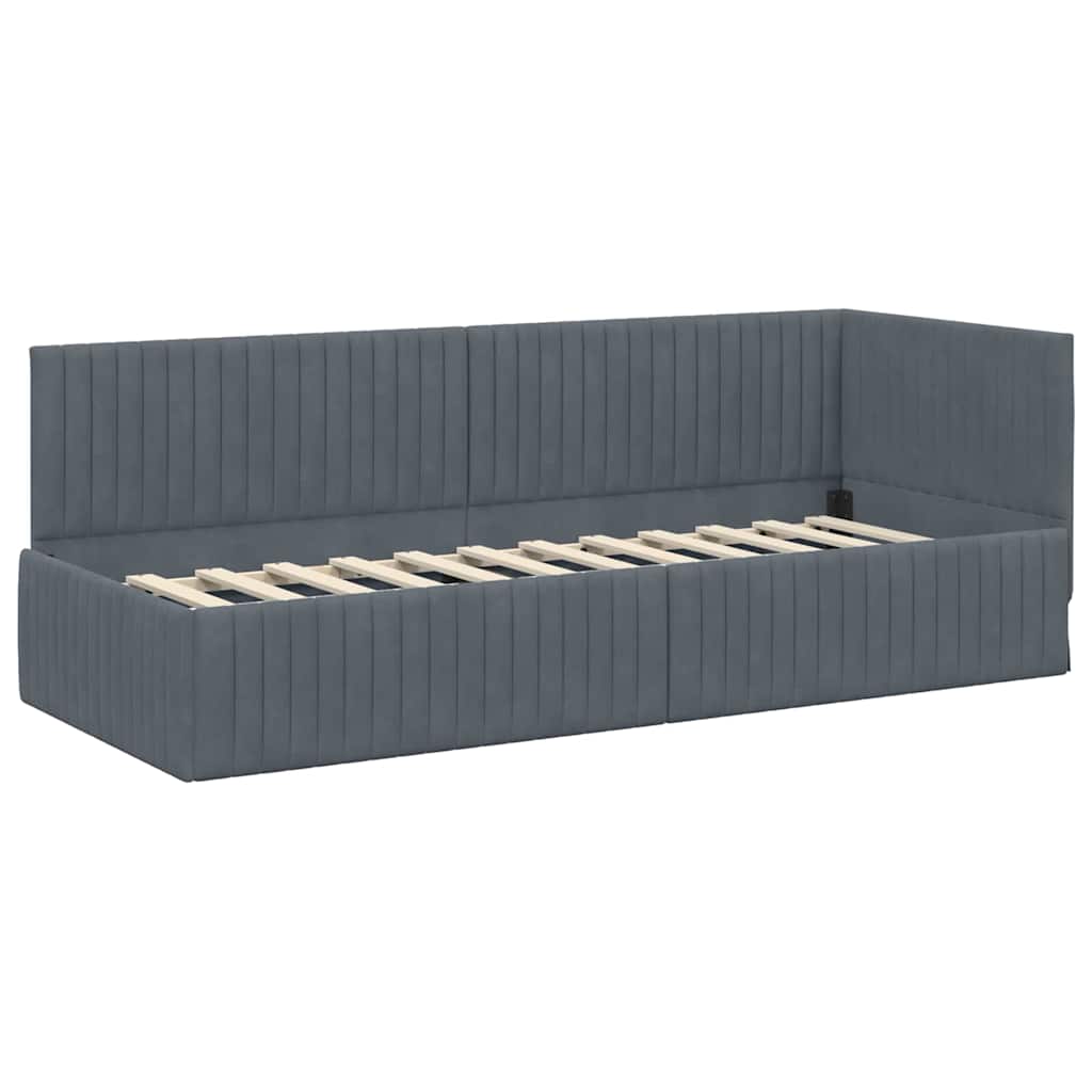 Hjørnesengramme med Madras med hovedgærde 2 pcs Grå Fløjl