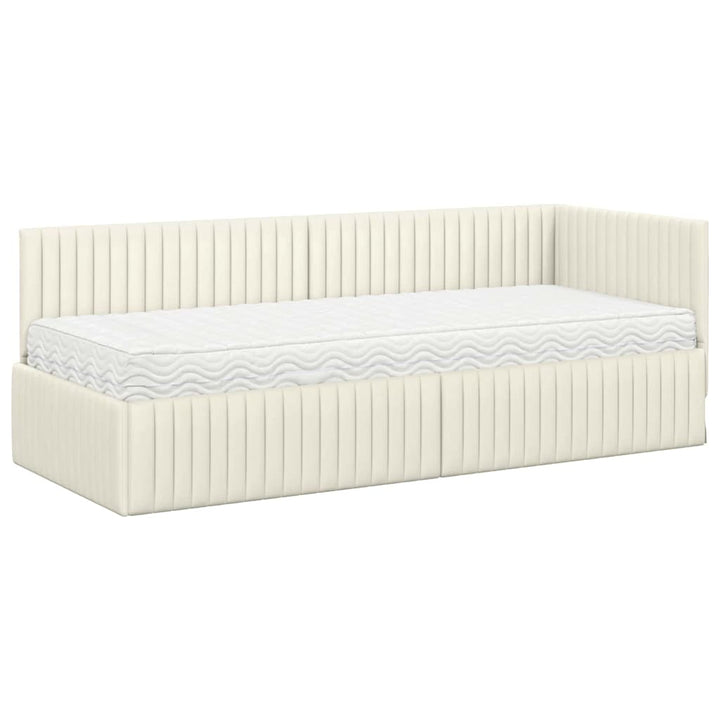 Hjørnesengramme med Madras med hovedgærde 2 stk. Creme Fløjl
