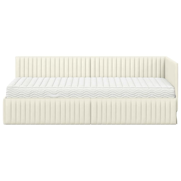 Hjørnesengramme med Madras med hovedgærde 2 stk. Creme Fløjl