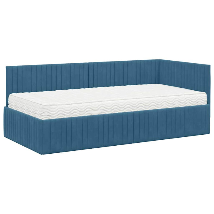 Hjørnesengramme med Madras med hovedgærde 2 pcs Blå Fløjl