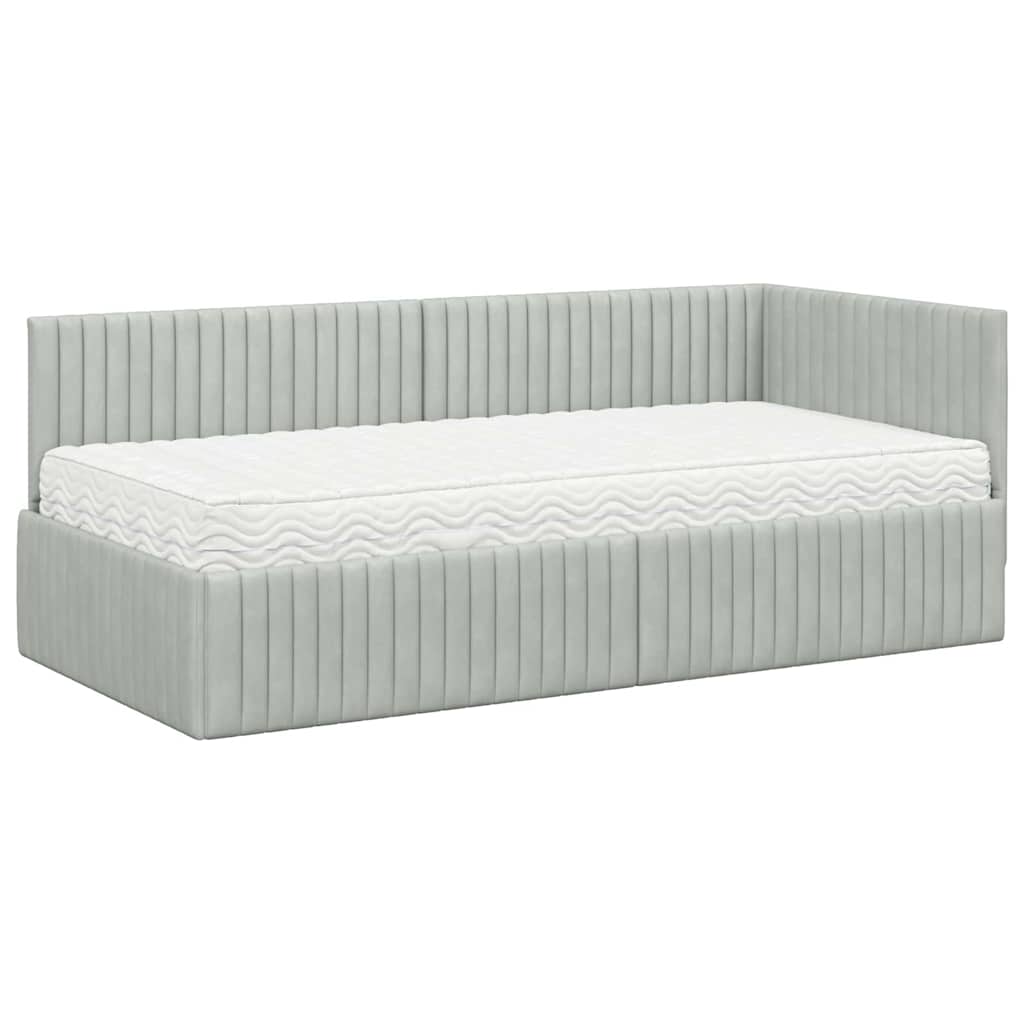 Hjørnesengramme med Madras med hovedgærde 2 pcs Lysegrå Fløjl