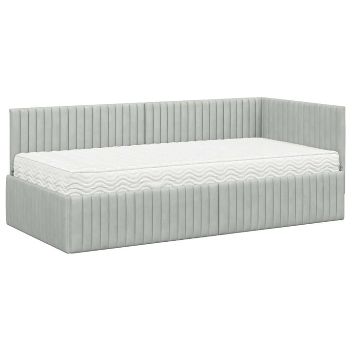 Hjørnesengramme med Madras med hovedgærde 2 pcs Lysegrå Fløjl