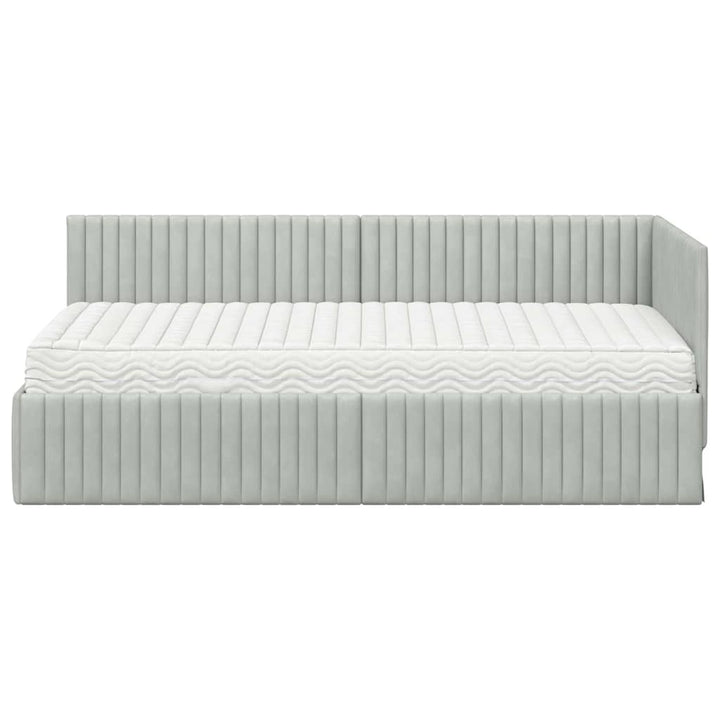 Hjørnesengramme med Madras med hovedgærde 2 pcs Lysegrå Fløjl