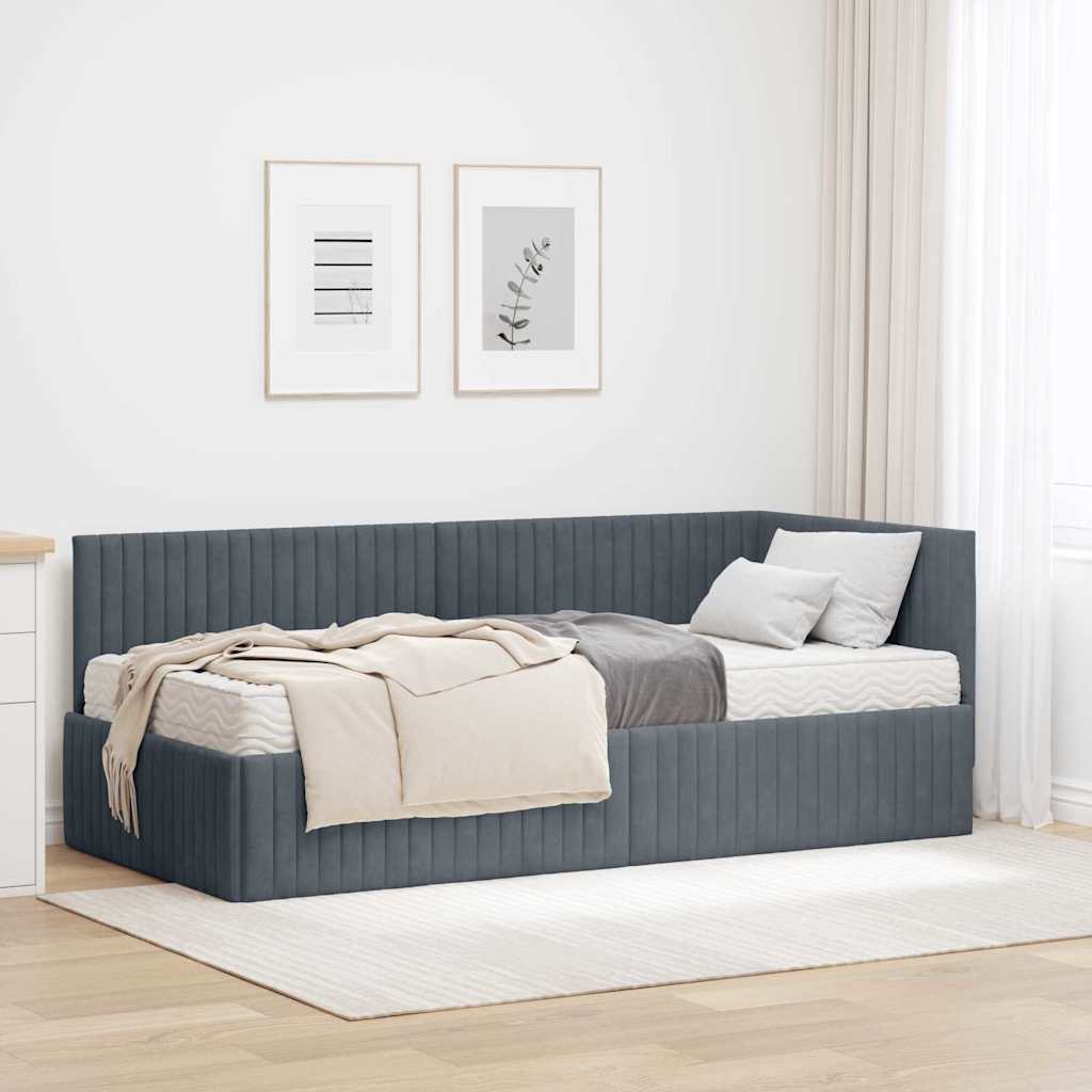 Hjørnesengramme med Madras med hovedgærde 2 pcs Grå Fløjl