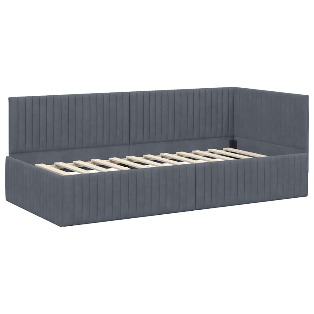 Hjørnesengramme med Madras med hovedgærde 2 pcs Grå Fløjl