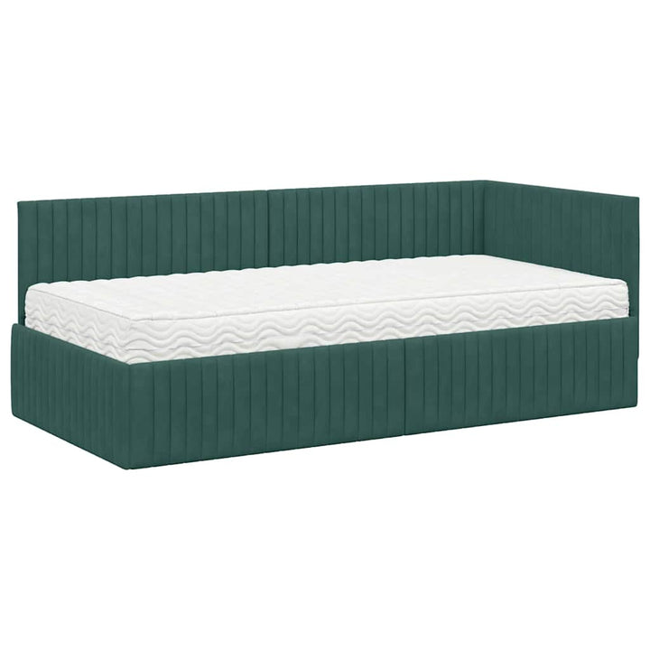 Hjørnesengramme med Madras med hovedgærde 2 pcs Grøn Fløjl