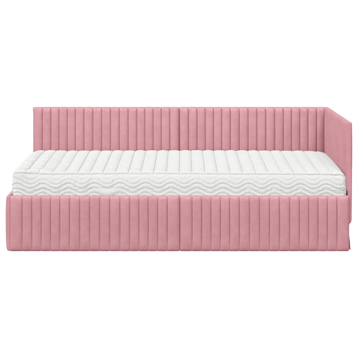Hjørnesengramme med Madras med hovedgærde 2 pcs Grå Fløjl
