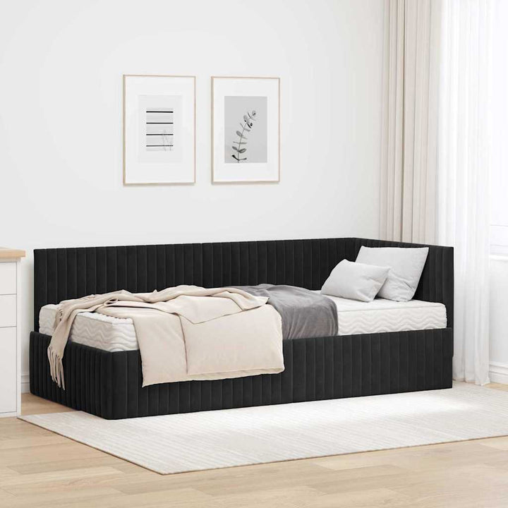 Hjørnesengramme med Madras med hovedgærde 2 pcs Sort Fløjl