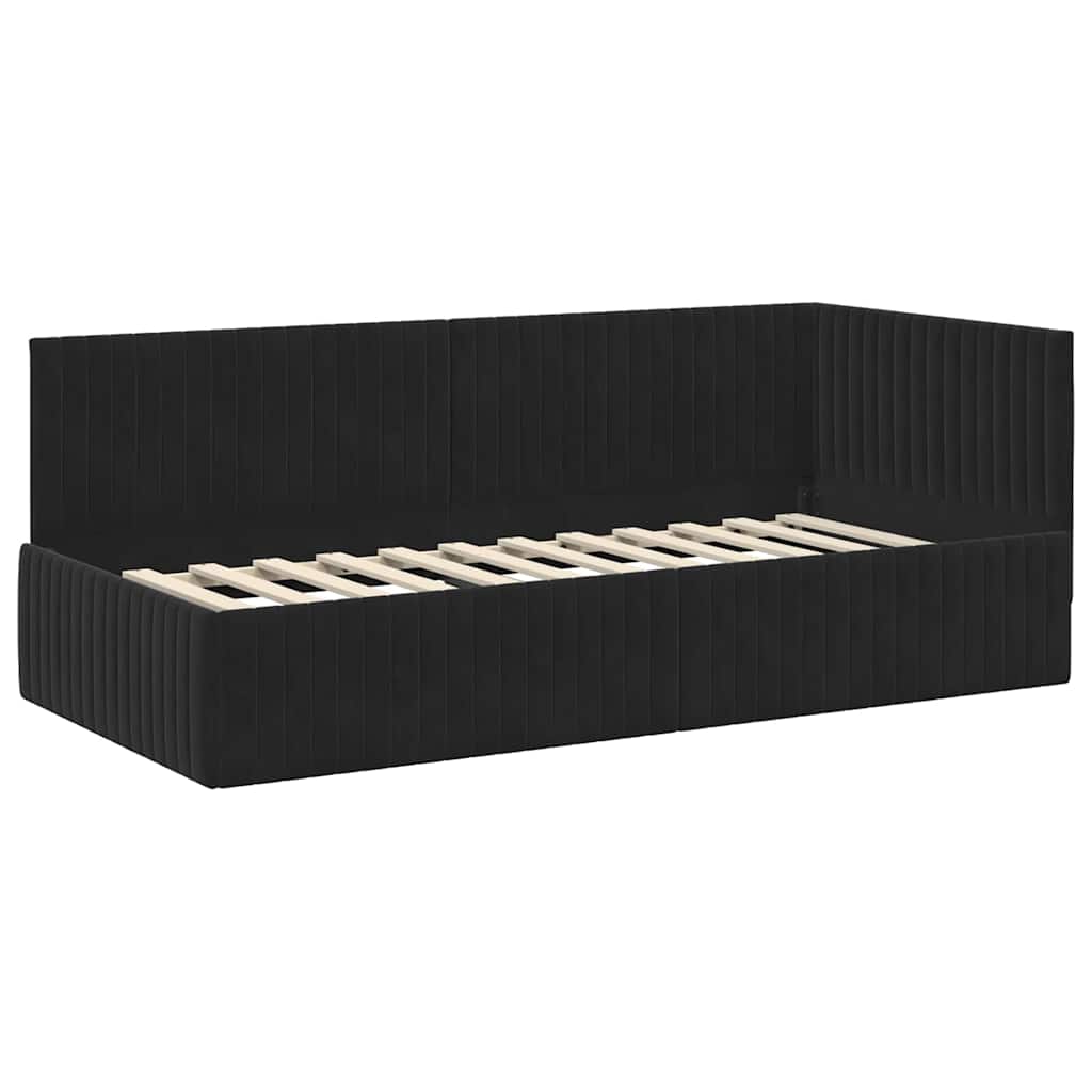 Hjørnesengramme med Madras med hovedgærde 2 pcs Sort Fløjl