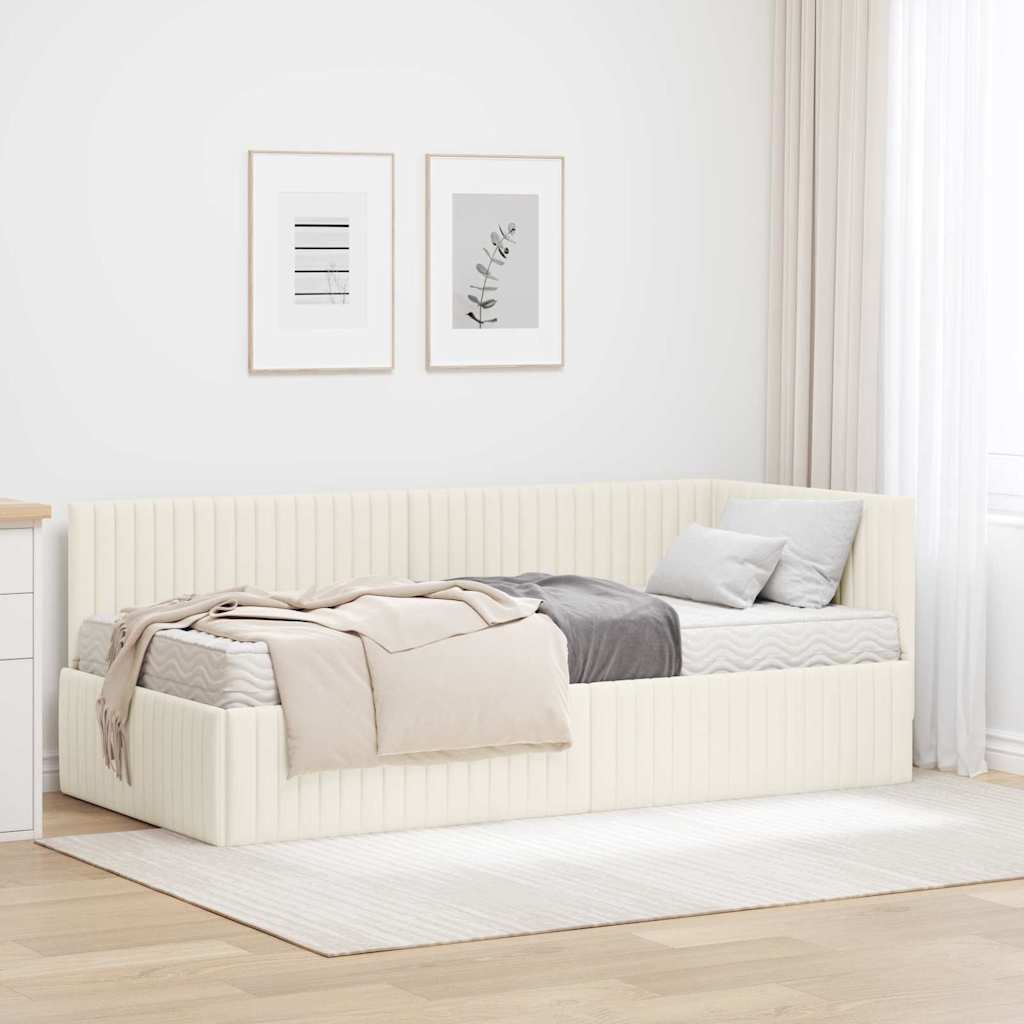 Hjørnesengramme med Madras med hovedgærde 2 stk. Creme Fløjl
