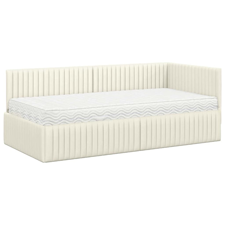 Hjørnesengramme med Madras med hovedgærde 2 stk. Creme Fløjl