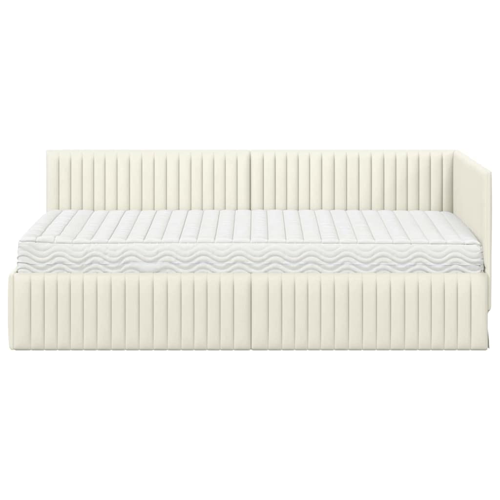 Hjørnesengramme med Madras med hovedgærde 2 stk. Creme Fløjl