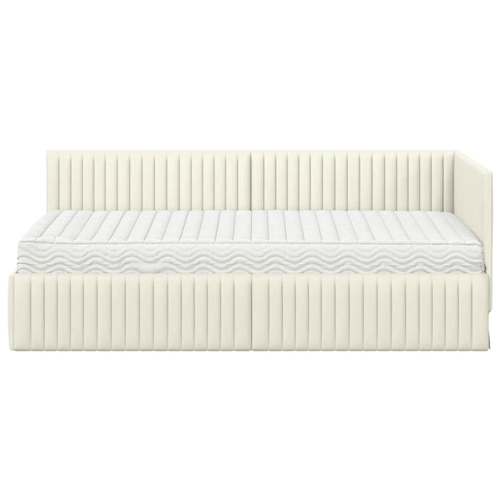 Hjørnesengramme med Madras med hovedgærde 2 stk. Creme Fløjl