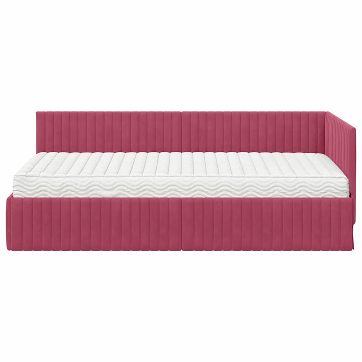 Hjørnesengramme med Madras med hovedgærde 2 pcs Grøn Fløjl