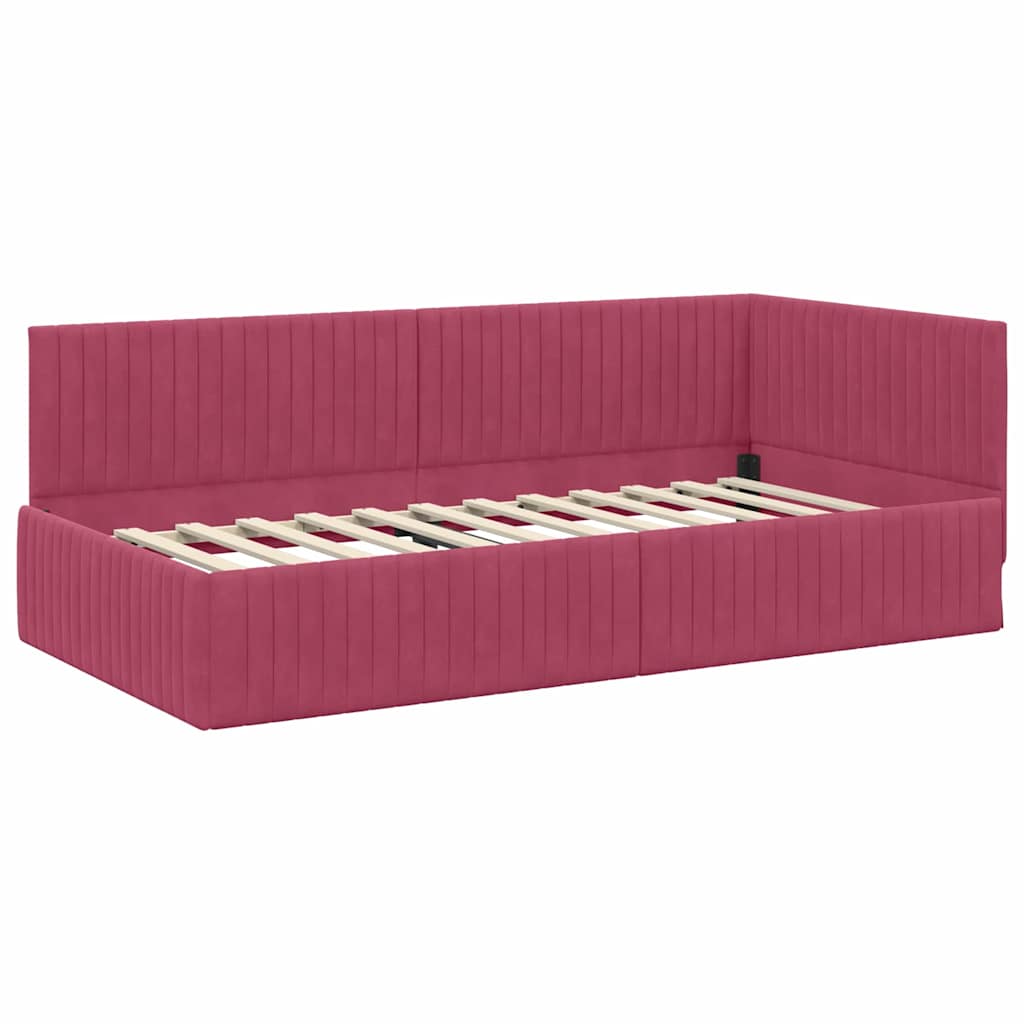 Hjørnesengramme med Madras med hovedgærde 2 pcs Grøn Fløjl