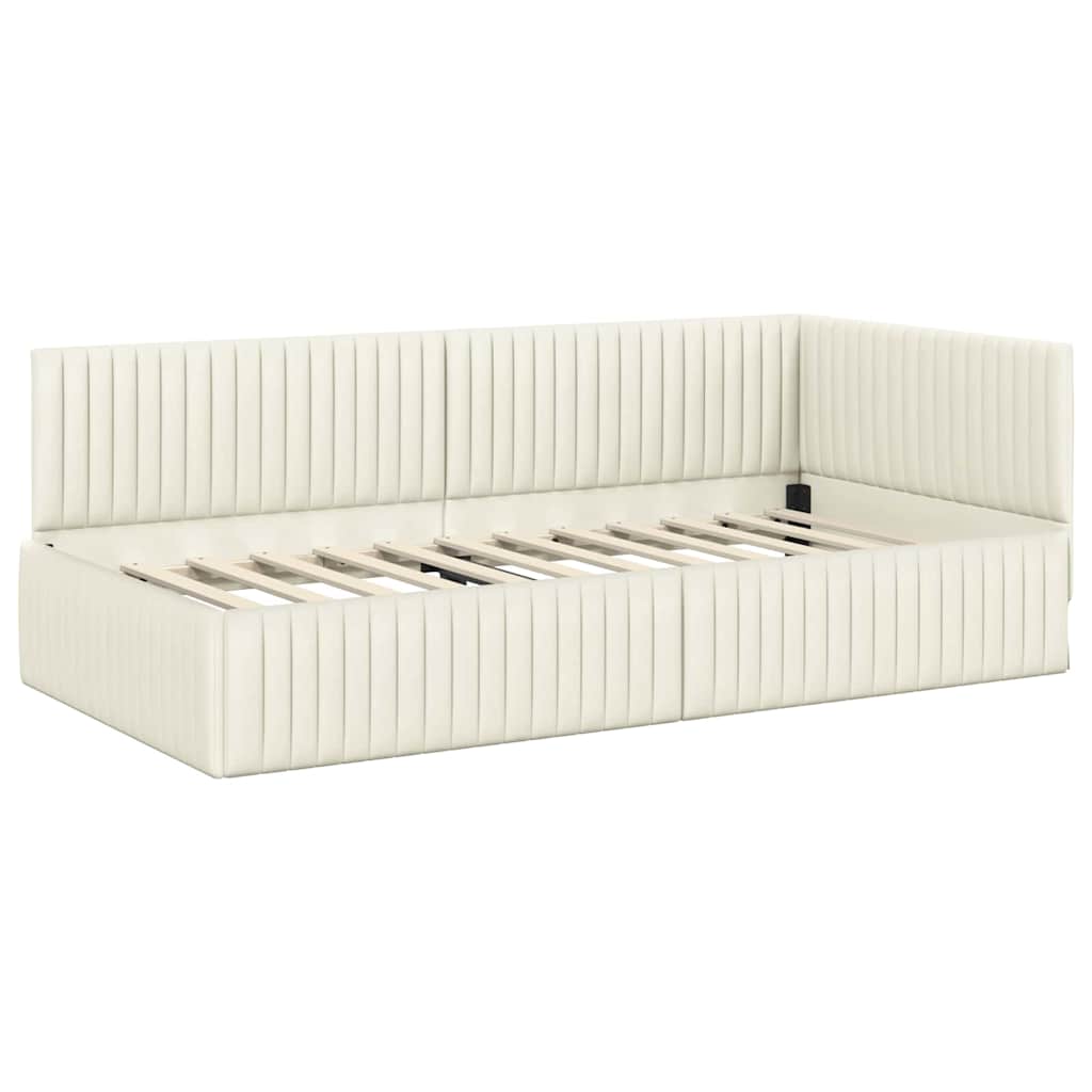 Hjørnesengramme med Madras med hovedgærde 2 pcs Creme Fløjl