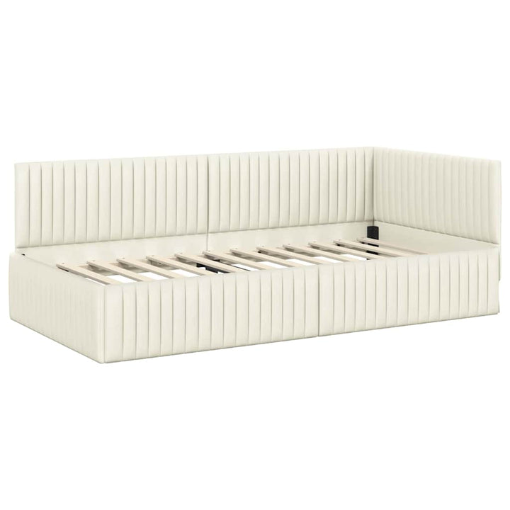 Hjørnesengramme med Madras med hovedgærde 2 pcs Creme Fløjl