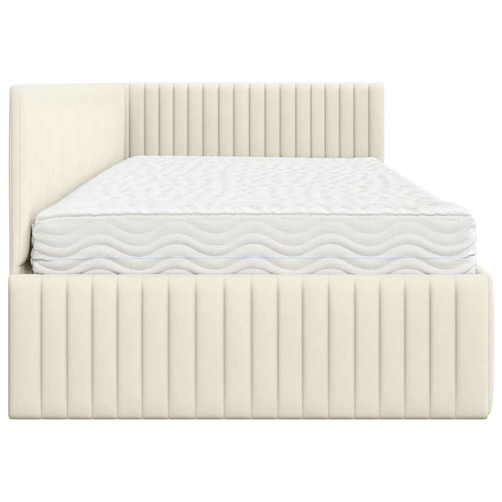 Hjørnesengramme med Madras med hovedgærde 2 pcs Creme Fløjl